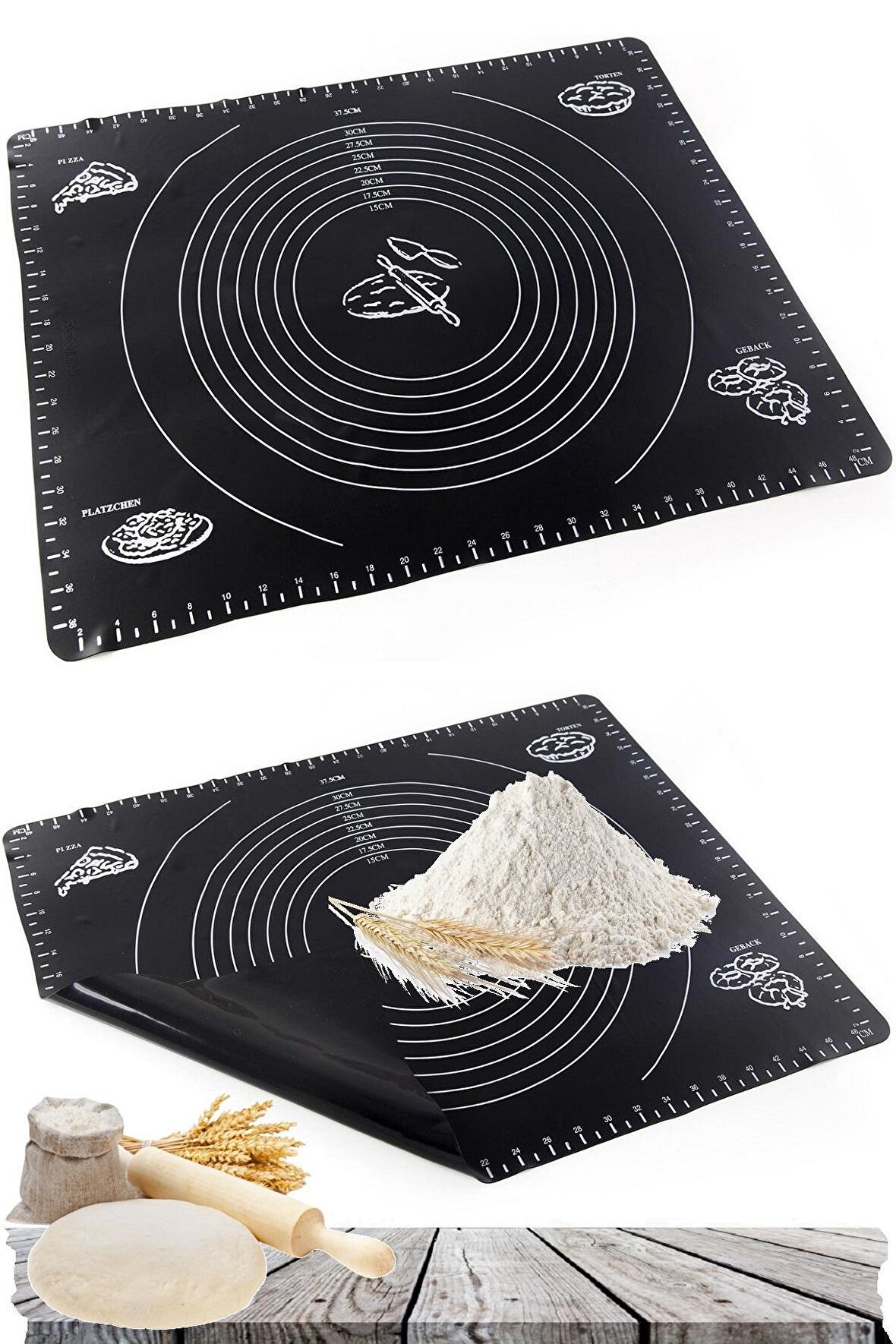 Hamur Matı Hamur Açma Silikon Yoğurma Mat Silpat Siyah Pasta Fırın Altlığı Çok Amaçlı Silikon Mat
