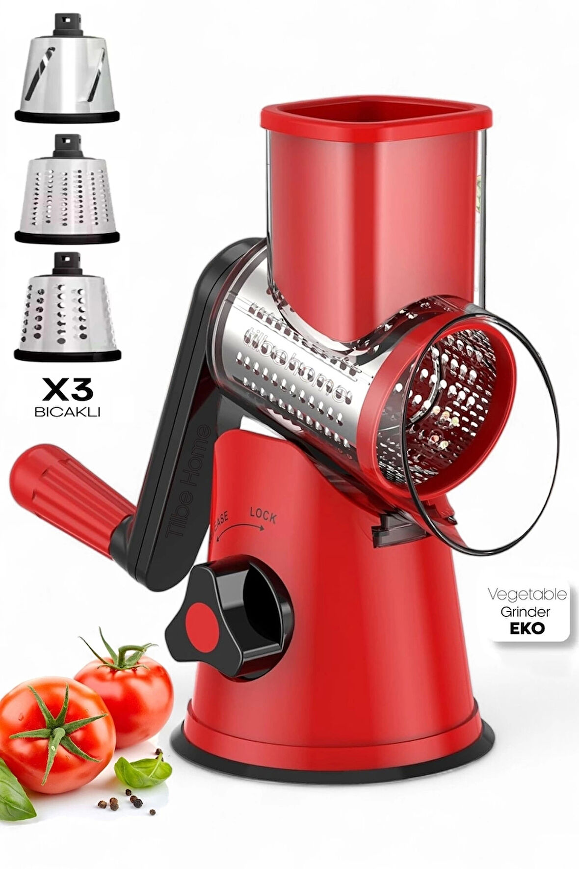 Tilbe Home Vegetable Grinder Eko Dilimleyici Kollu Rende Öğütücü 3 Çelik Bıçaklı Sebze Doğrayıcı Mutfak Robotu