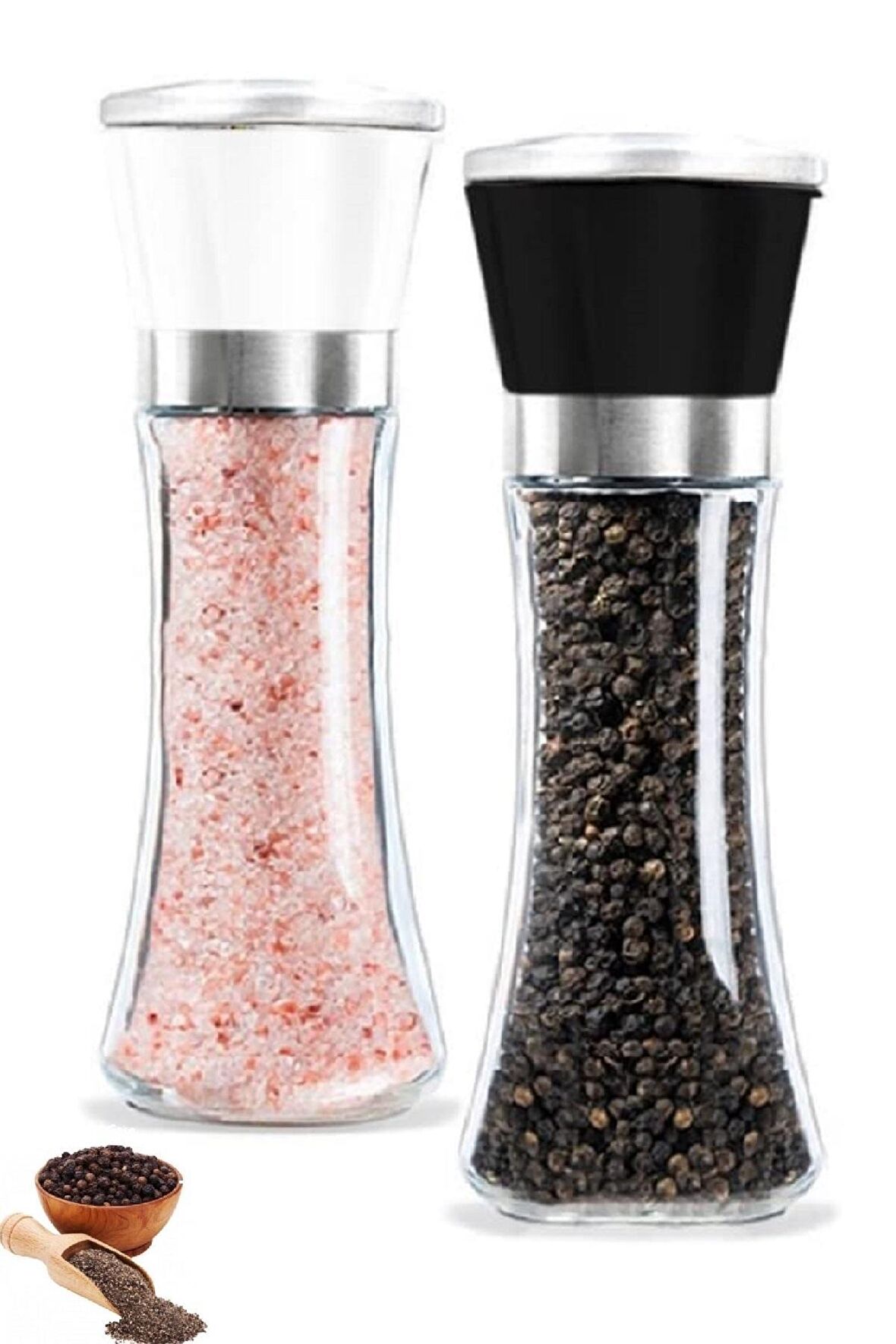 Tilbe Home 2 Adet Karabiber Tuzluk Değirmeni Seramik Bıçaklı Baharat Öğütücü Büyük Boy Set