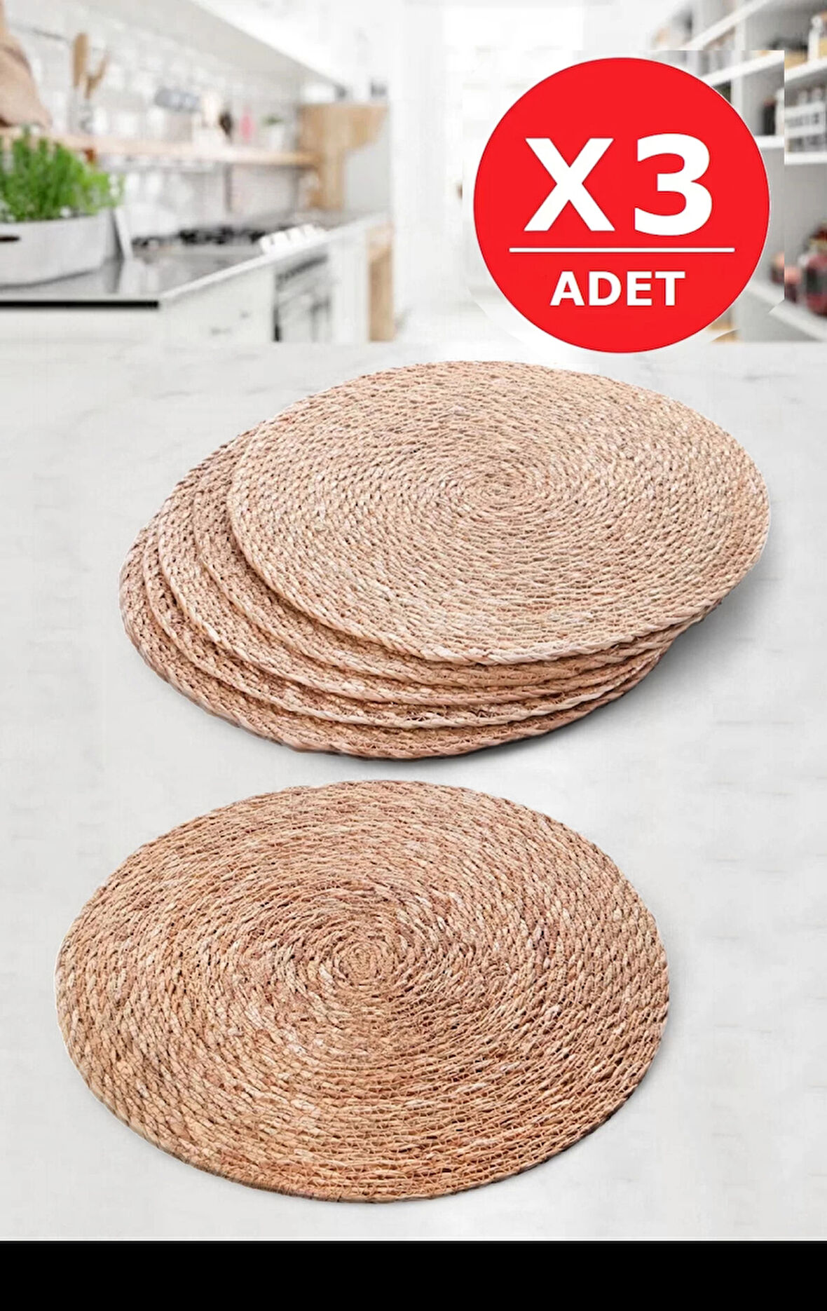Tilbe Home 3lü Bambu Rattan El Yapımı Amerikan Servis Hasır Supla Masa Sofra Düzenleyici Tabak Altlığı