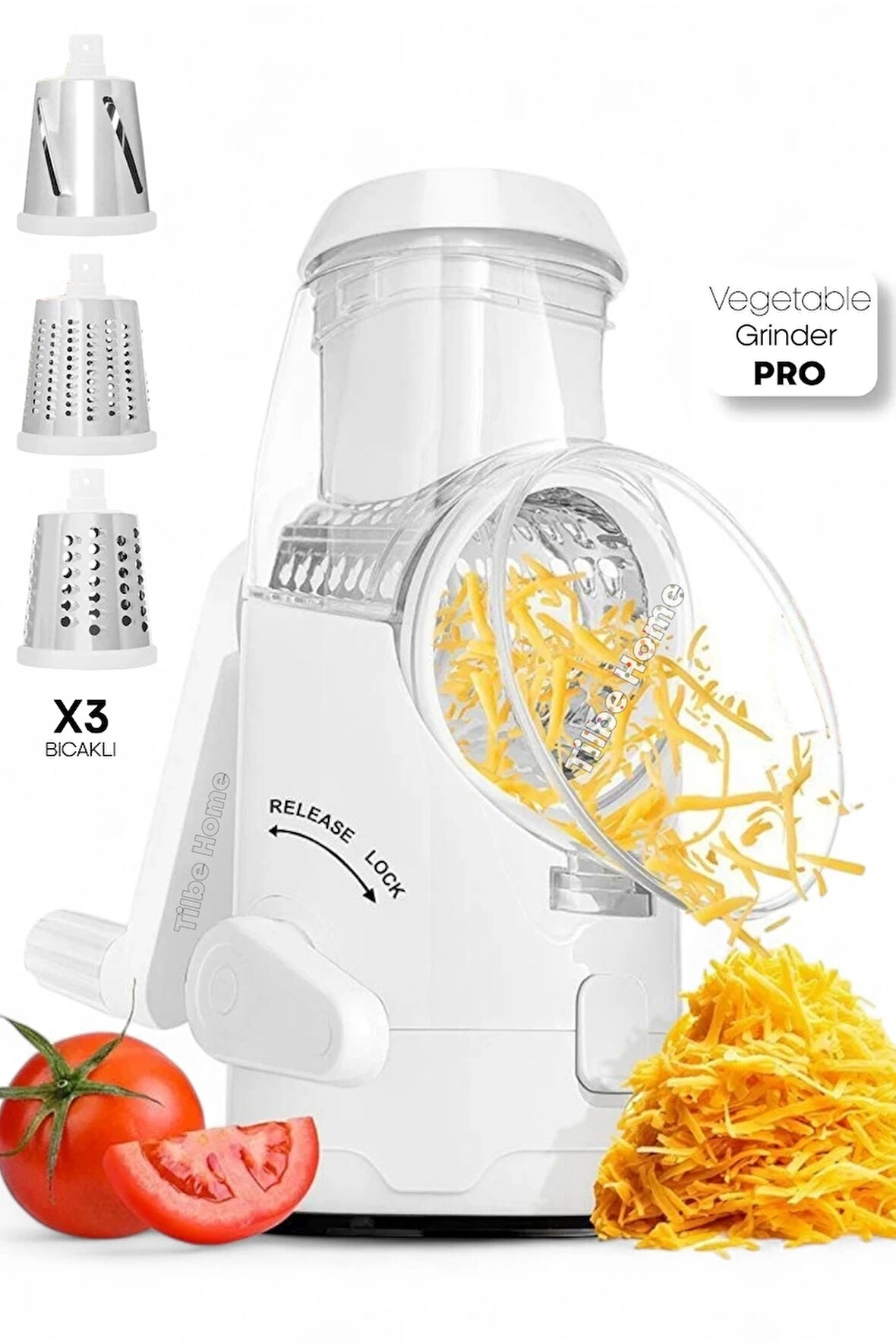 Tilbe Home Vegetable Grinder Pro Öğütücü Dilimleyici Kollu Rende 3 Çelik Bıçaklı Sebze Doğrayıcı Mutfak RobotuVegetable Grinder Pro Öğütücü Dilimleyici Kollu Rende 3 Çelik Bıçaklı Sebze Doğrayıcı Mutfak Robotu