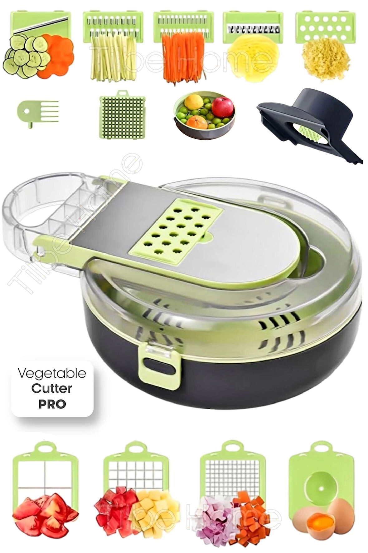 Tilbe Home Vegetable Cutter Pro Rende Sebze Soğan Küp Doğrayıcı Dilimleyici Hazneli Kesici Dicer Rende Seti