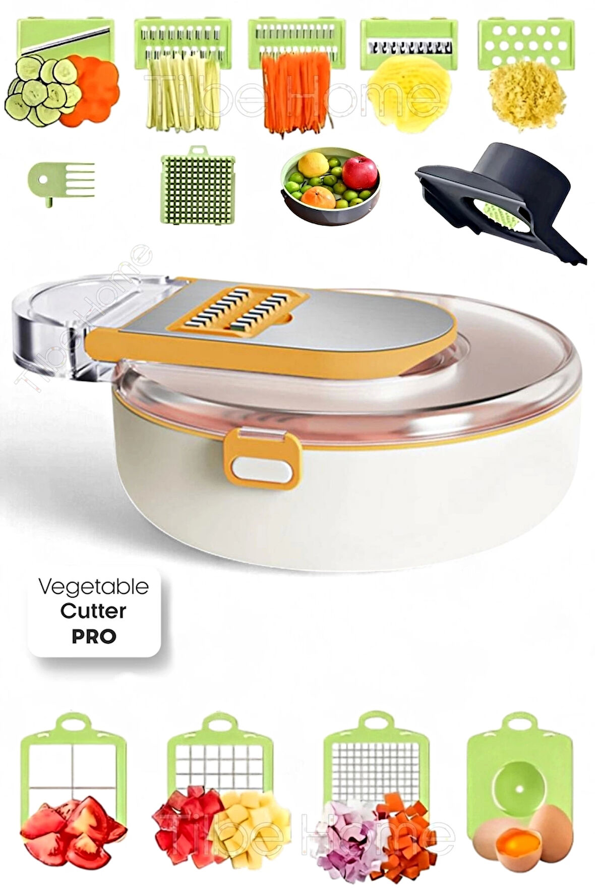 Tilbe Home Vegetable Cutter Pro Rende Sebze Doğrayıcı Dilimleyici Hazneli Soğan Küp Kesici Dicer Rende Seti