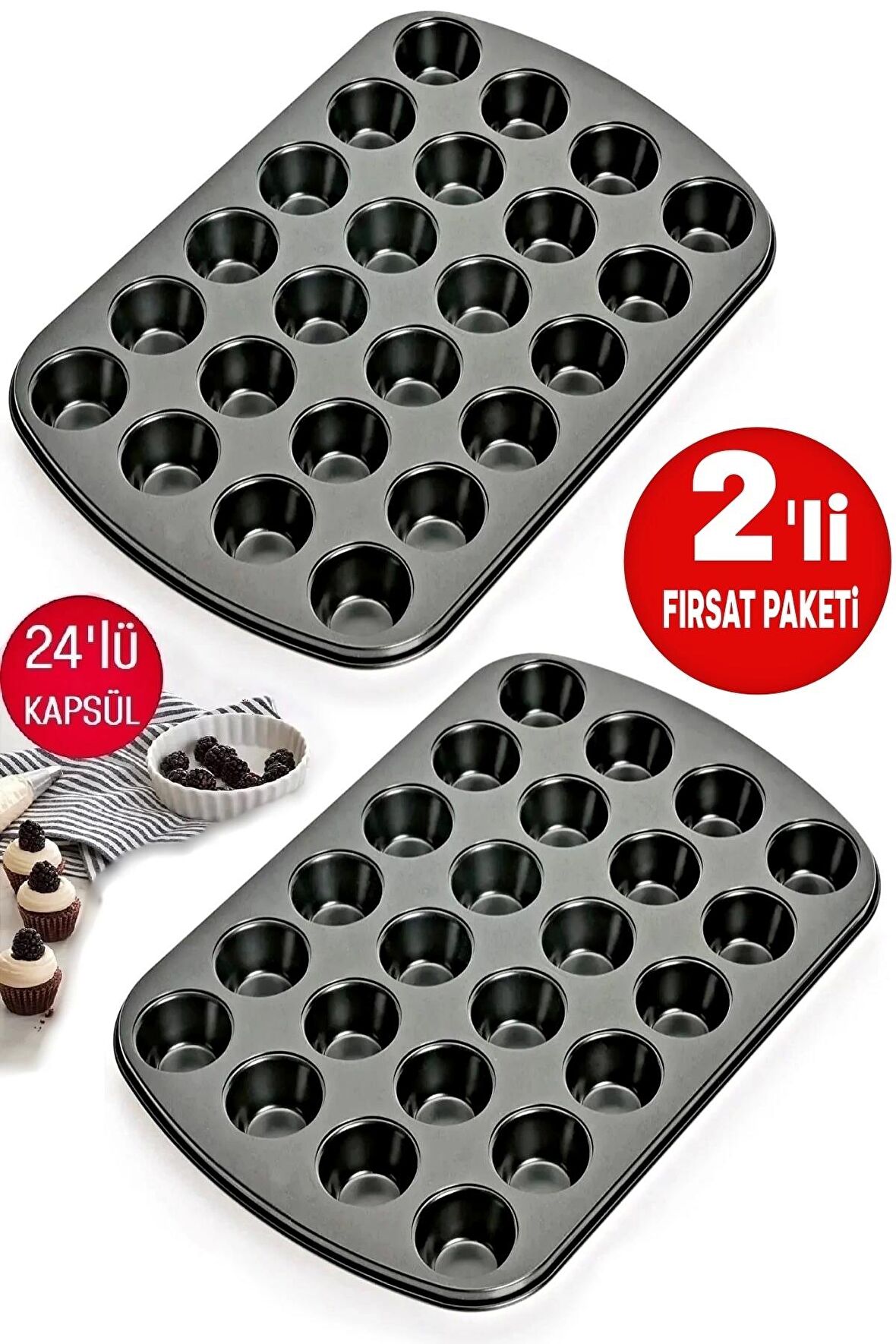 Muffin Kalıbı 24'lü Mini Cupcake Fırın Kapsülü Kek Browni Kekstra Kurabiye Kalıbı Muffin Baking Pan