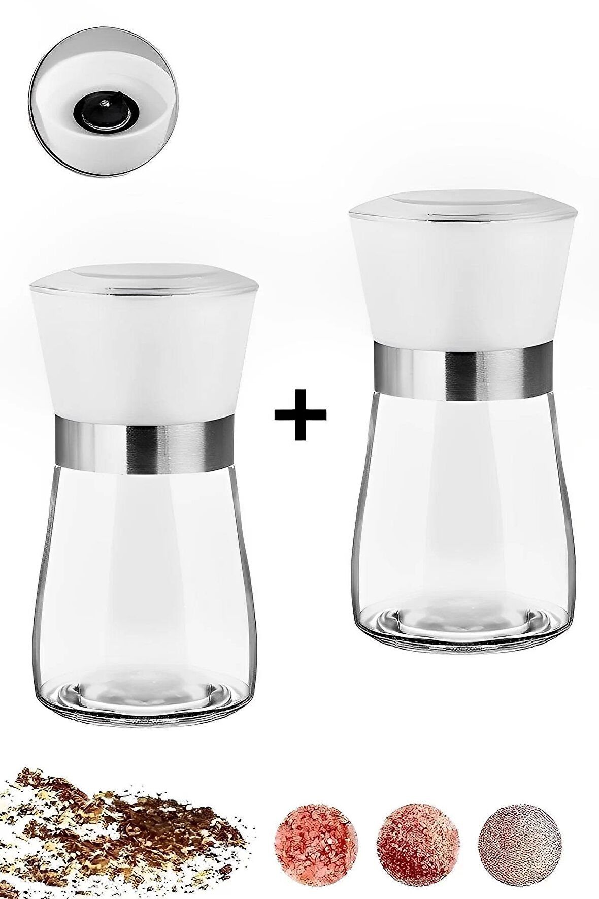 Karabiber Tuzluk Değirmeni Seramik Bıçaklı Öğütücü Orta Dayanıklı Cam Boy Baharat Öğütücü Seti