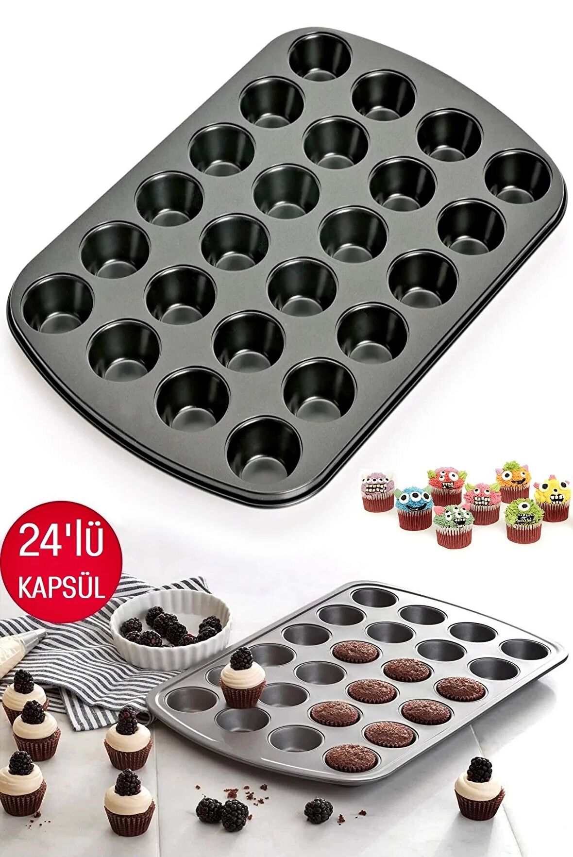 Muffin Kalıbı 24'lü Cupcake Kapsülü Fırın Mini Kek Browni Kekstra Kurabiye Kalıbı Muffin Baking Pan