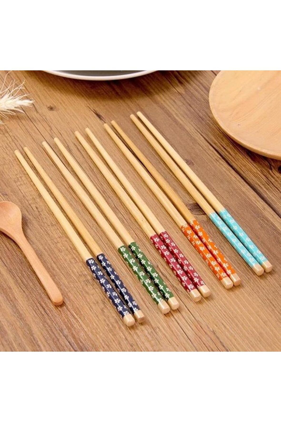 Chopstick 5 Çift Yıkanabilir Organik Ahşap Desenli Yemek Çubuğu, Sushi Japon Çin Chop Sticks