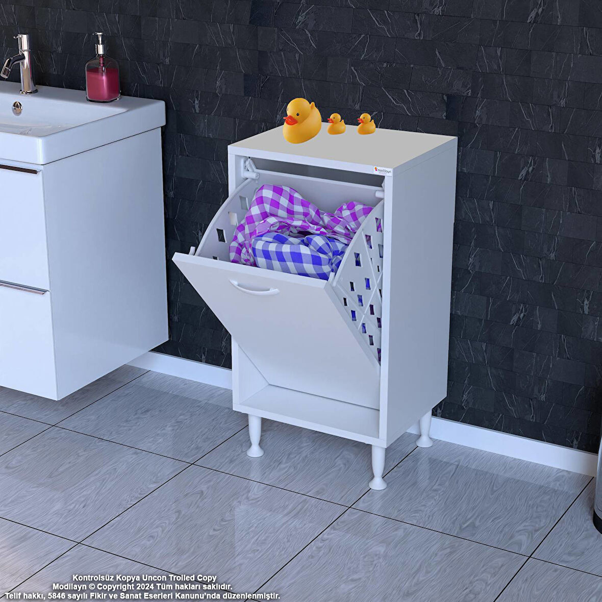 Modilayn SÖKE Banyo İçin Sihirli Kutu! 35 x 75 x 32,5 cm’lik 1 Göz Sepet Hazneli Mini Banyo Dolabı. Hemen Sipariş Verin, Banyonuz Büyüsün!