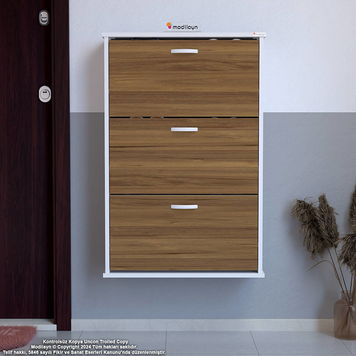 Modilayn VARBİ Asma Kapı Önü 72 x 107 x 25,5 cm’ lik 3 Düşer Kapak 6 Göz Raf Bölmeli Ayakkabılık