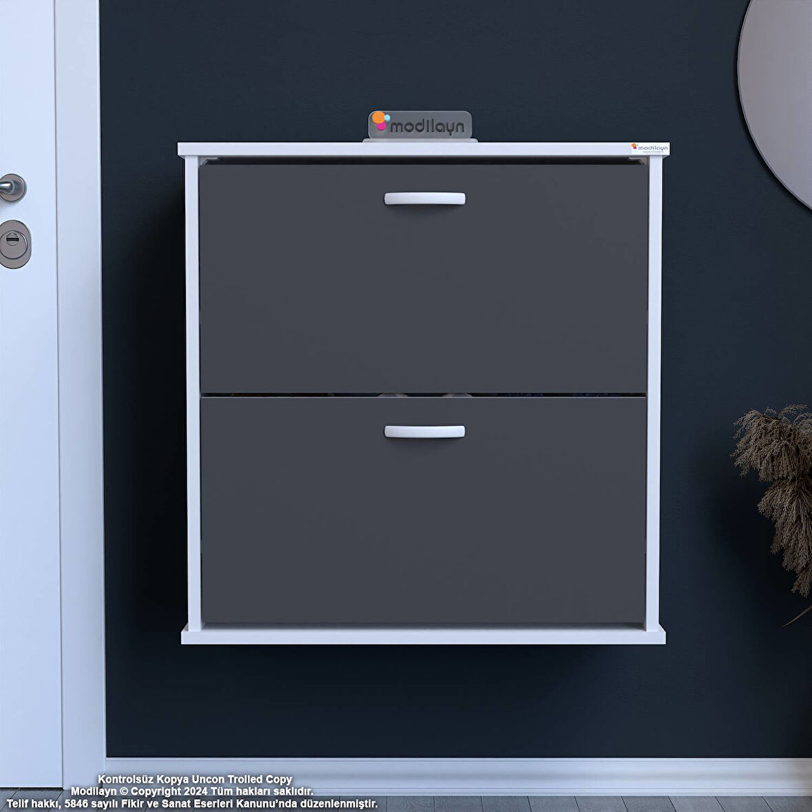 Modilayn UMAY Antre Hol 72x 78 x26 cm’ lik 2 Düşer Kapak 4 Göz Bölmeli Ayakkabılık