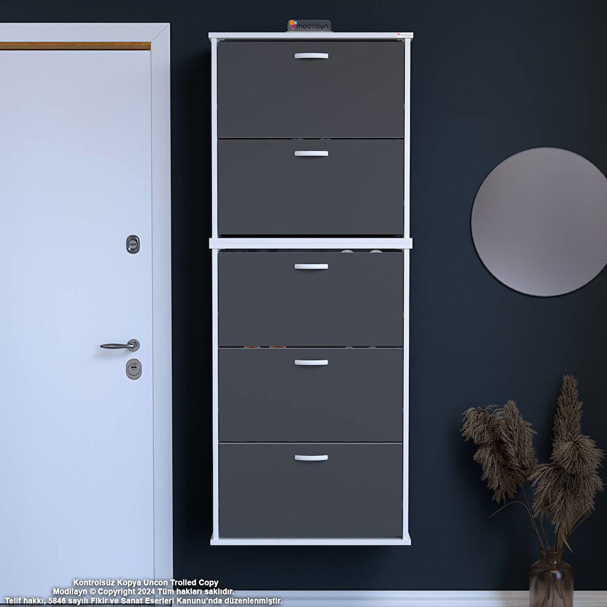 Modilayn VARBİ UMAY' 2 Li Asma Antre 72x 193x 26 cm 5 Düşer Kapak 10 GözAyakkabılık