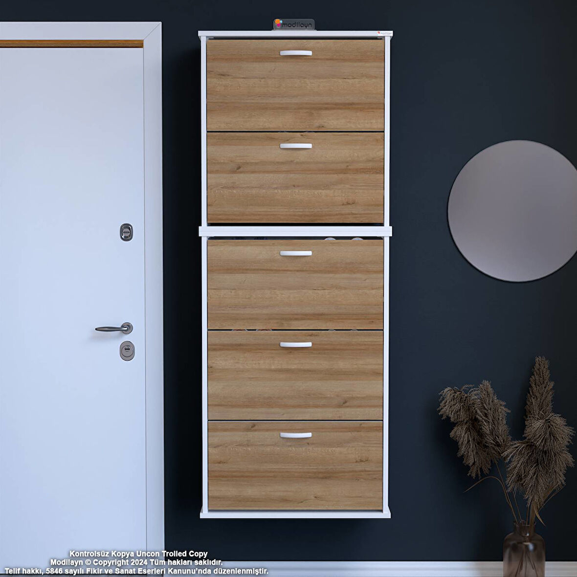 Modilayn VARBİ UMAY' 2 Li Asma Antre 72x193x26 cm’ lik 5 Düşer Kapak 10 Göz Bölme Ayakkabılık