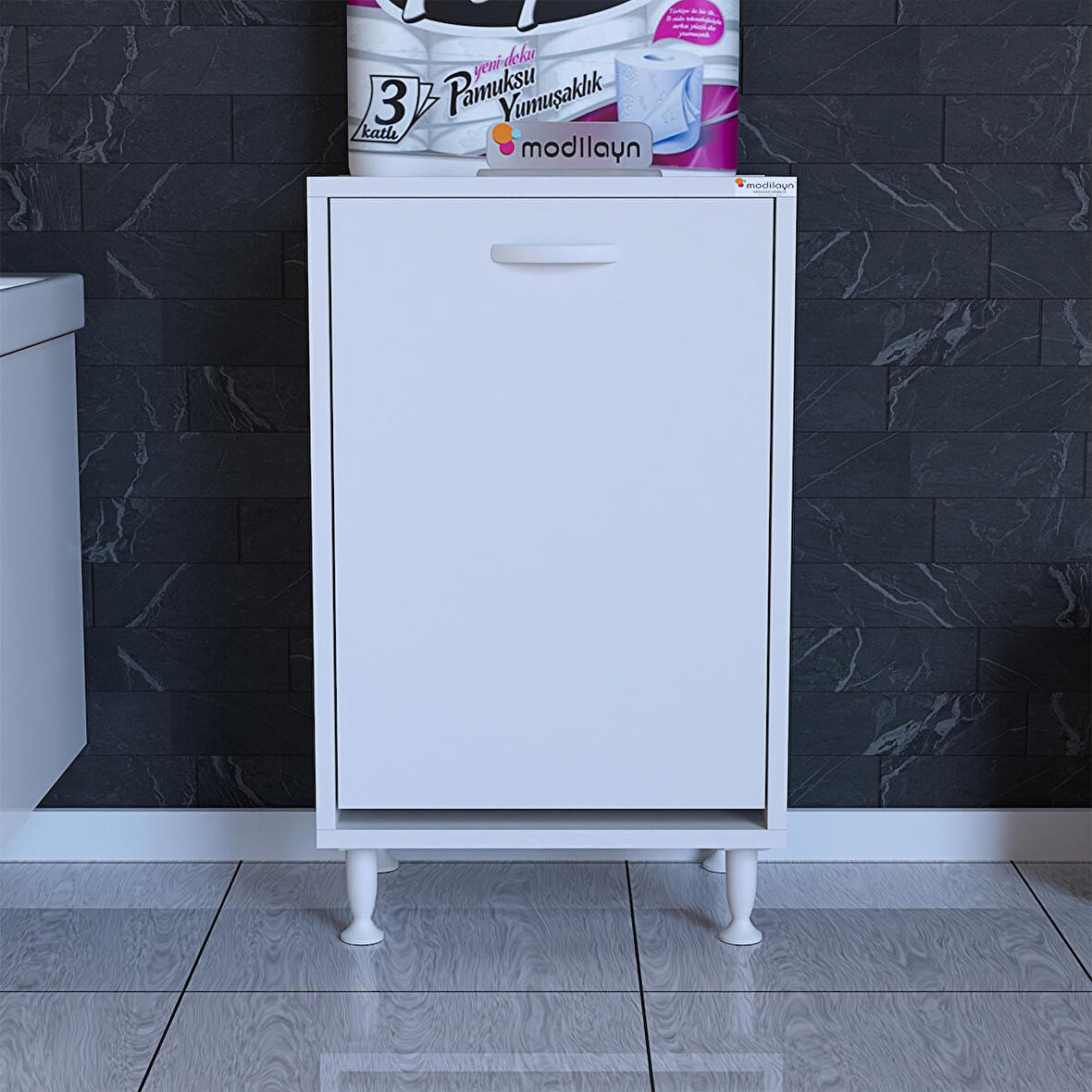 Modilayn SÖKE 50x75x32,5 cm Kirli Çamaşır Sepetli Banyo Dolabı