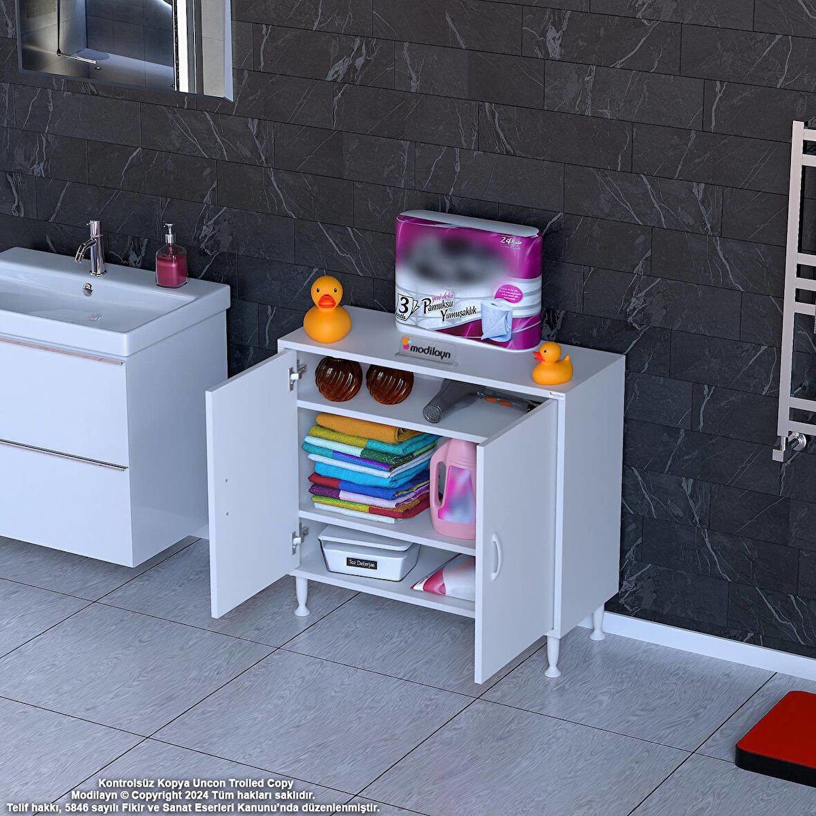 Modilayn SÖKE Küçük Alanlar İçin Akıllı Çözümler 80x75x32,5 cm’ lik 2 Kapaklı 3 Göz Raf Dolap