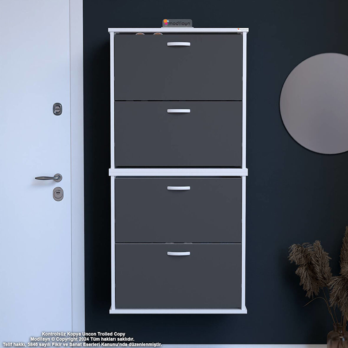 Modilayn UMAY Asma Antre Hol 72x156x25, 5 cm’ lik 4 Düşer Kapak 8 Göz Bölmeli Ayakkabılık