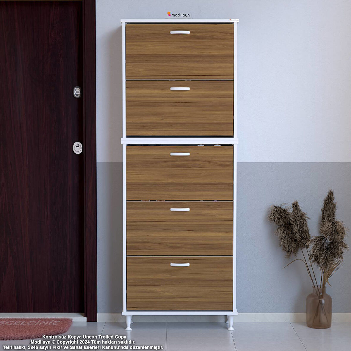 Modilayn VARBİ UMAY' 2 Li Kapı Önü 52 x193x 25, 5 cm’ lik 5 Düşer Kapak 10 Göz Raf Ayakkabılık