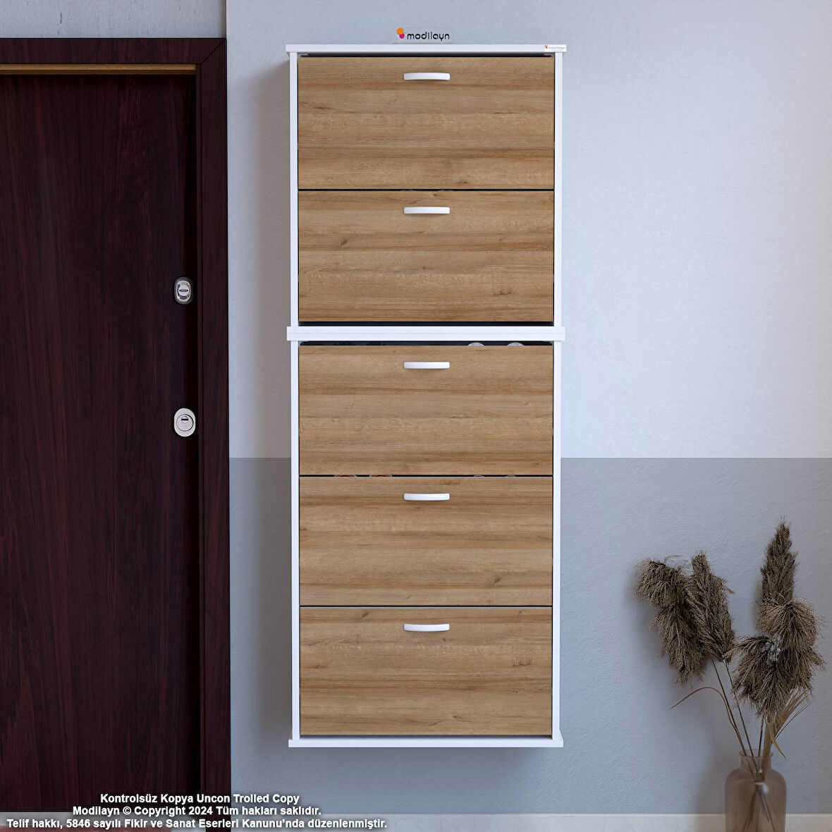 Modilayn VARBİ UMAY' 2 Li Asma Kapı Önü 52 x193x26 cm’ lik 5 Düşer Kapak 10 Göz Bölmeli Ayakkabılık