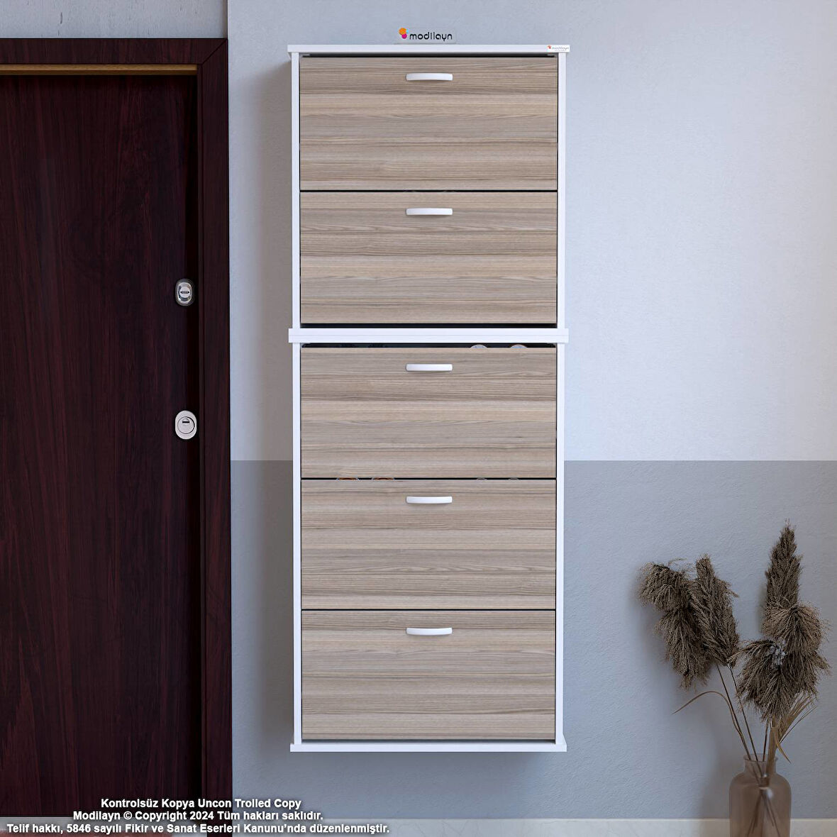 Modilayn VARBİ UMAY' 2 Li Asma Kapı Önü 52x193x26 cm’ lik 5 Düşer Kapak 10 Göz Bölmeli Ayakkabılık