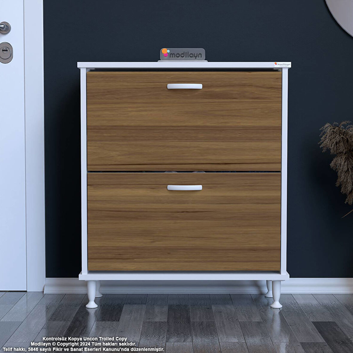 Modilayn UMAY Antre Hol 72 x 90 x 25, 5 cm’ lik 2 Düşer Kapak 4 Göz Bölmeli Ayakkabılık