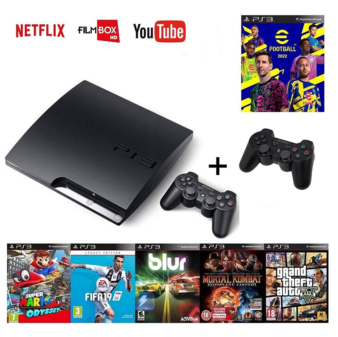 Sony Playstation 320gb + 2 adet sıfır gamepad + 20 adet dövüş ve yarış oyunları  Pes 22 Türkçe spiker ve hediyeler