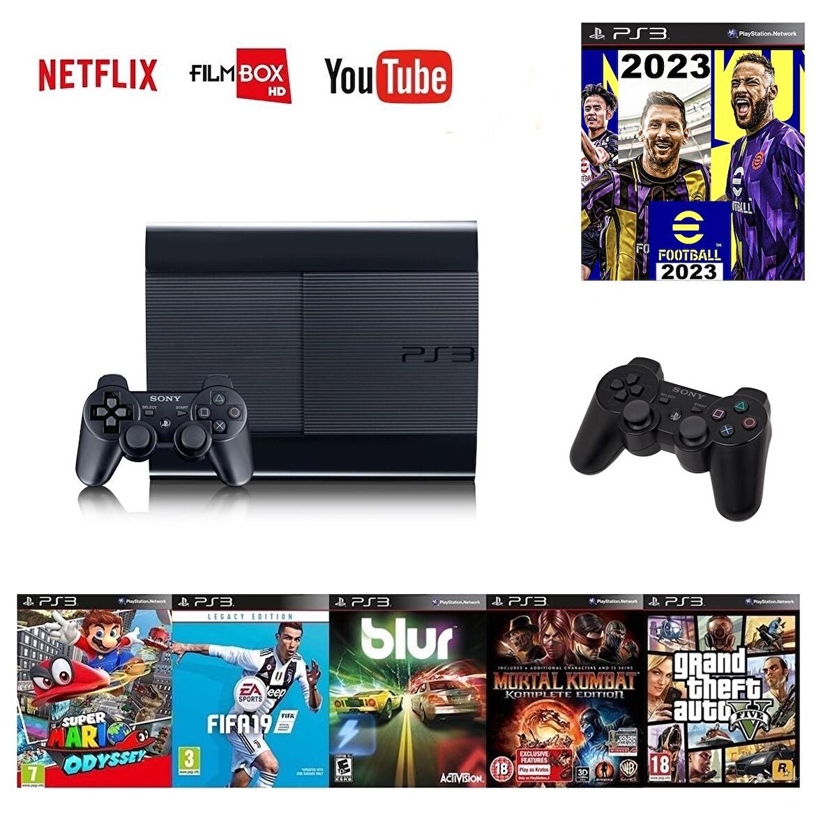 Sony Ps3 250gb + 2 adet sıfır gamepad + 50 oyun Pes 2023, Çocuk oyunları