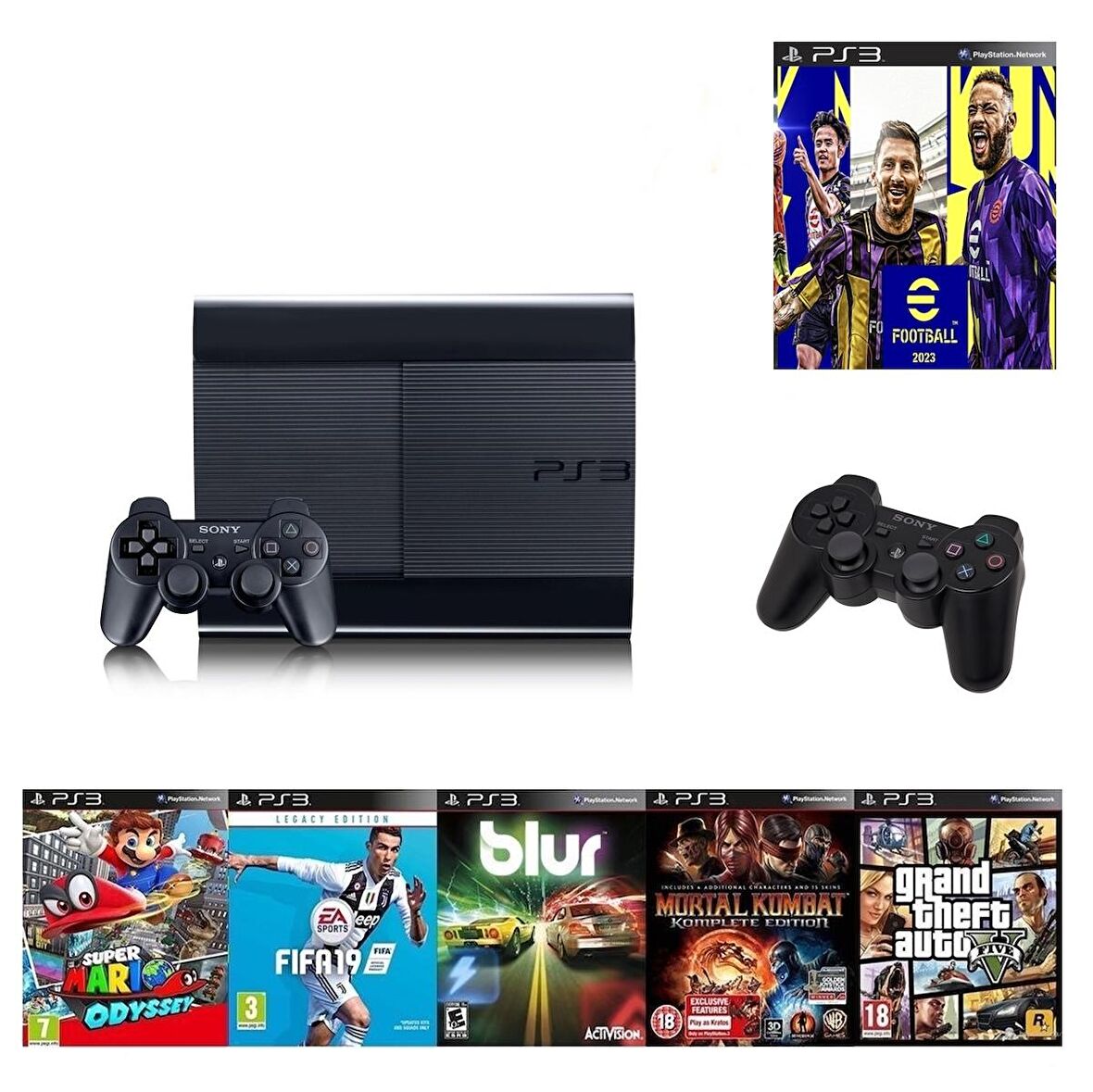 Sony Ps3 250gb + 2 adet sıfır gamepad + 20 Güncel oyun Pes 23 Türkçe spiker