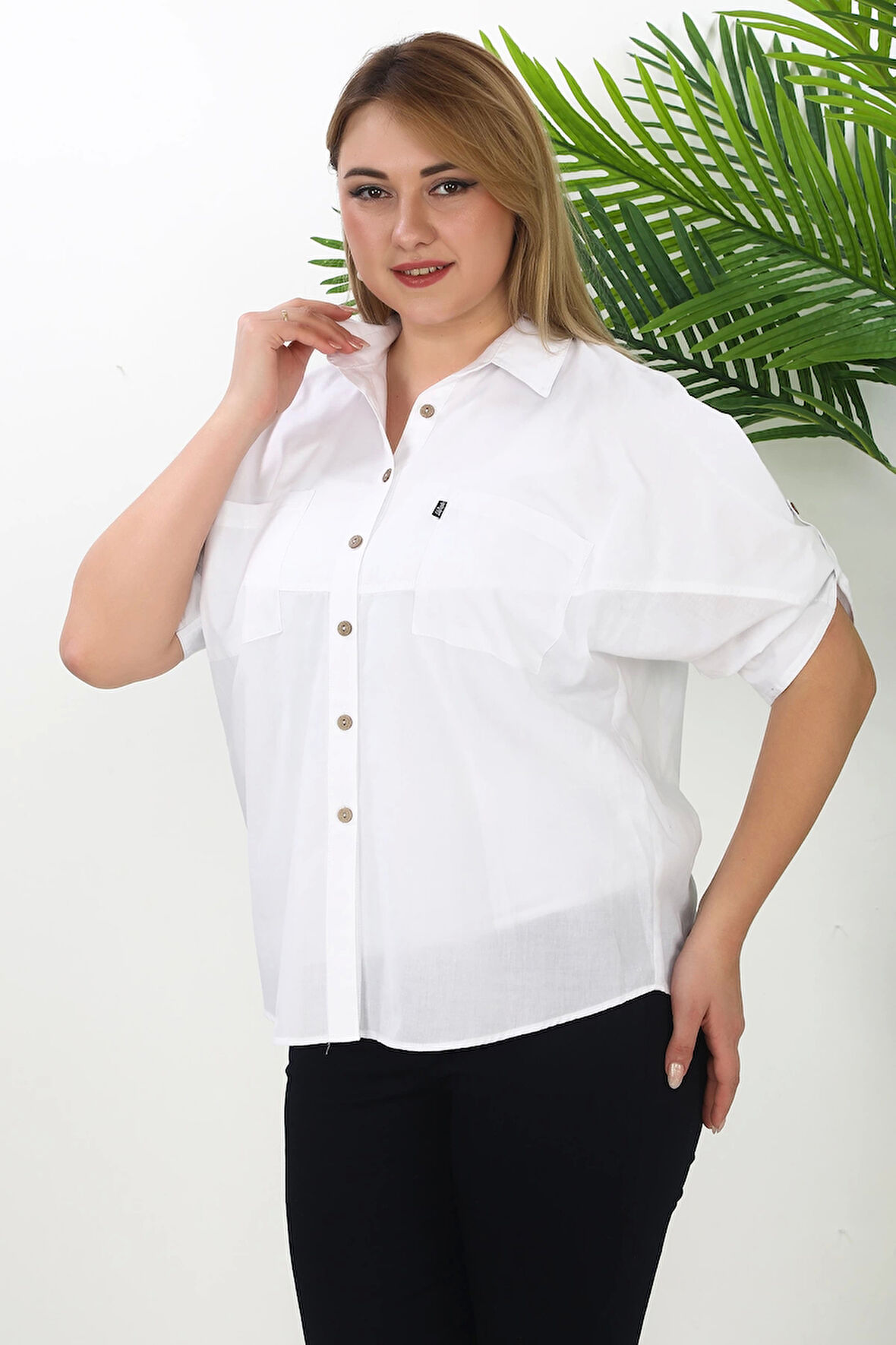 %100 Cotton Yazlık Organik Büyük Beden Kadın Gömlek