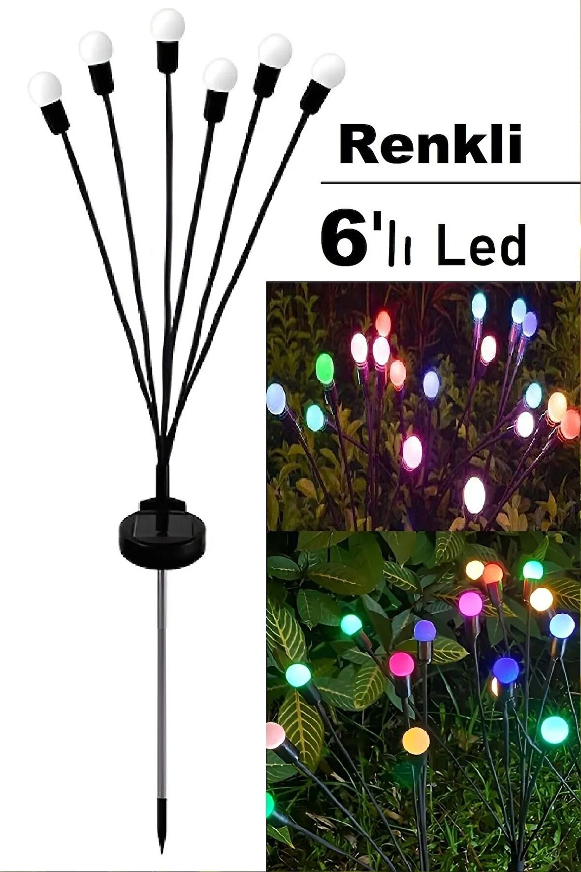 6 Led Renkli Solar Bahçe Işıkları 2 Li Güneş Enerjili Bahçe Peyzaj