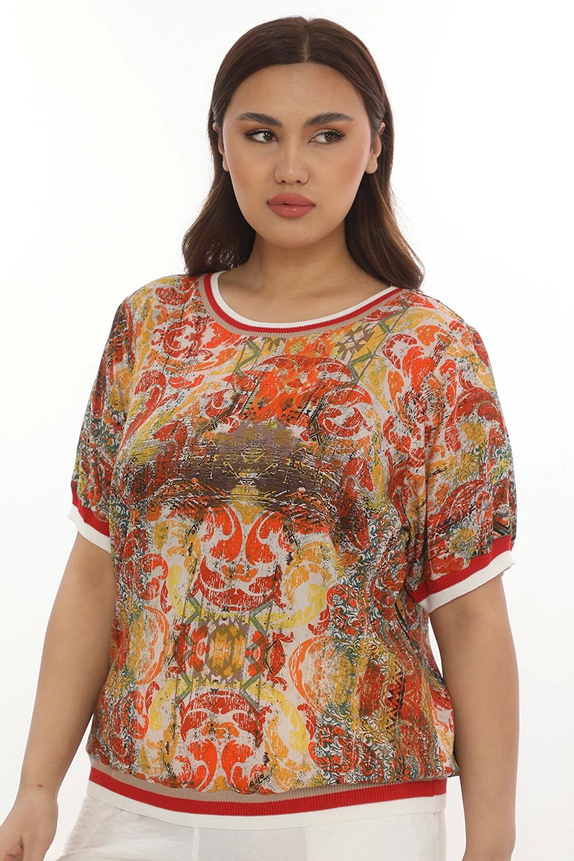 Ribanalı %100 Viskon Büyük Beden Bluz