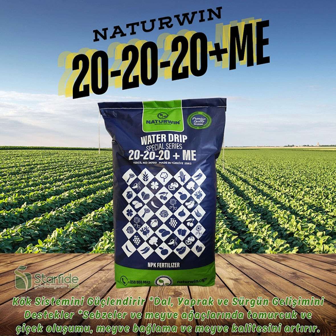 NATURWIN NPK 20-20-20+Me Water Drip Damlama Gübresi 25 Kg.