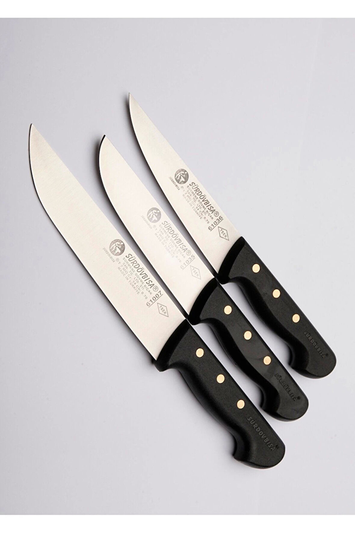 Sürdövbısa 3'lü Kasap Kurban Seti Perçinli Sap Siyah