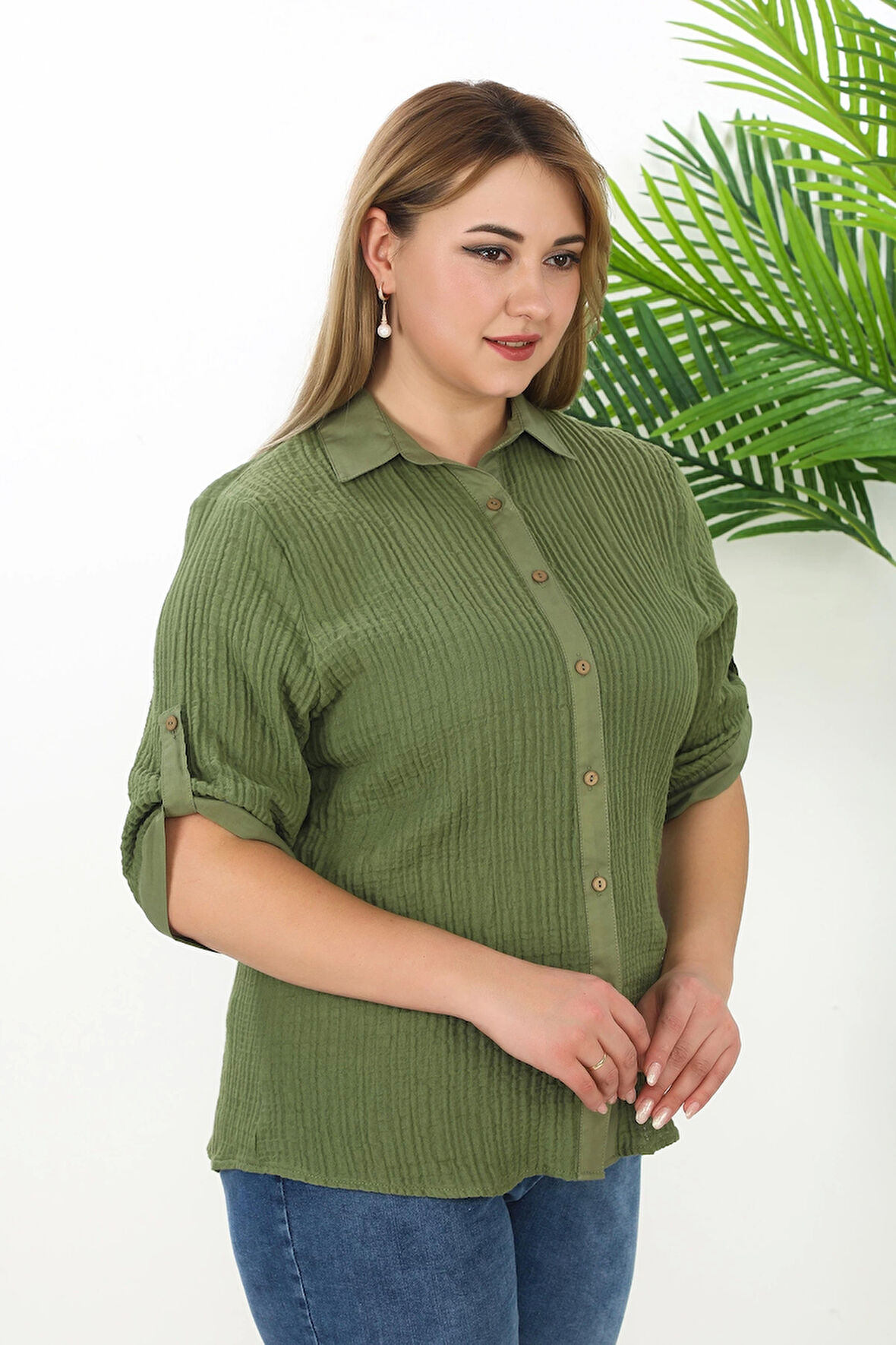 %100 Cotton Büyük Beden Kadın Müslin Kumaş Gömlek