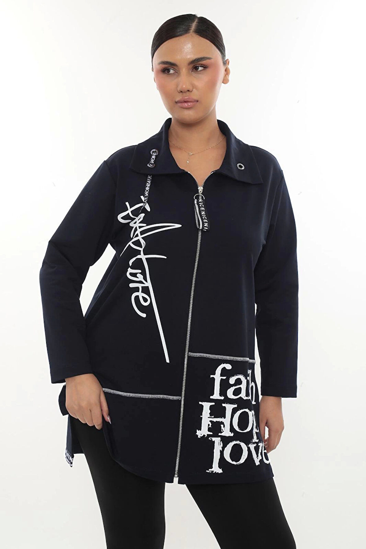 Pamuklu Fermuarlı Büyük Beden Kadın Hırka – Günlük Spor Şık