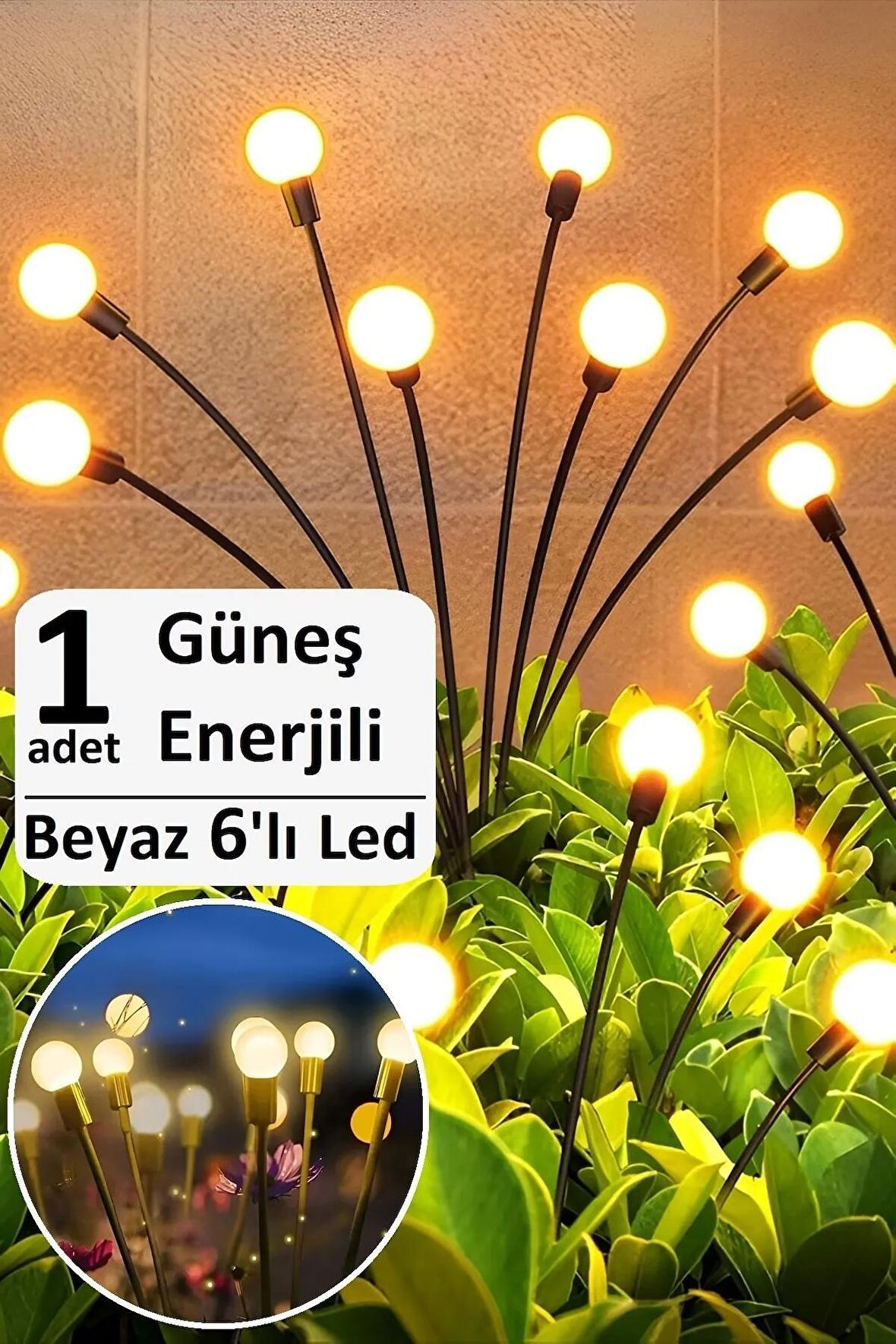 Tekli 6 Led Beyaz Solar Bahçe Işıkları Güneş Enerjili Bahçe Peyzaj