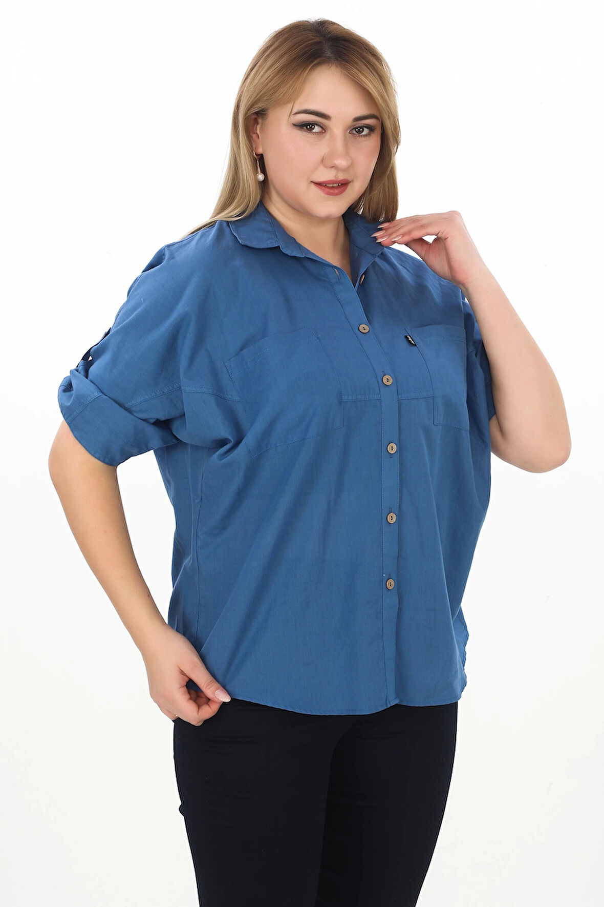 %100 Cotton Yazlık Organik Büyük Beden Kadın Gömlek