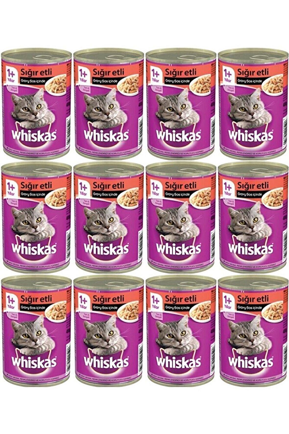 Whiskas Sığır Etli 400 gr 12'li Yetişkin Kedi Konservesi