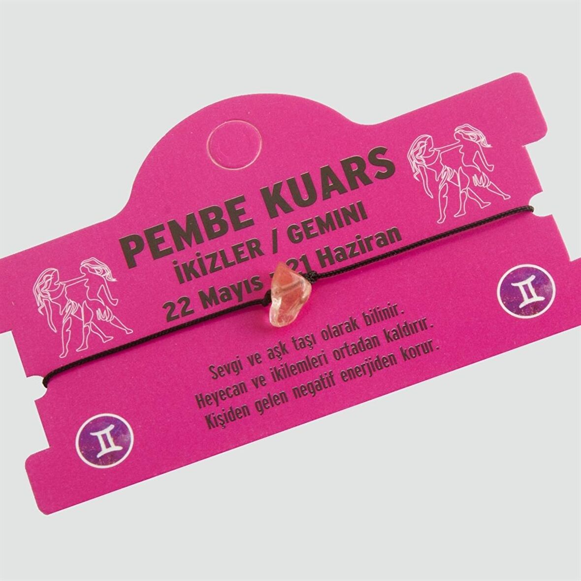 Pembe Kuars Doğal Taşlı İkizler Burç Bileklik - DL0101