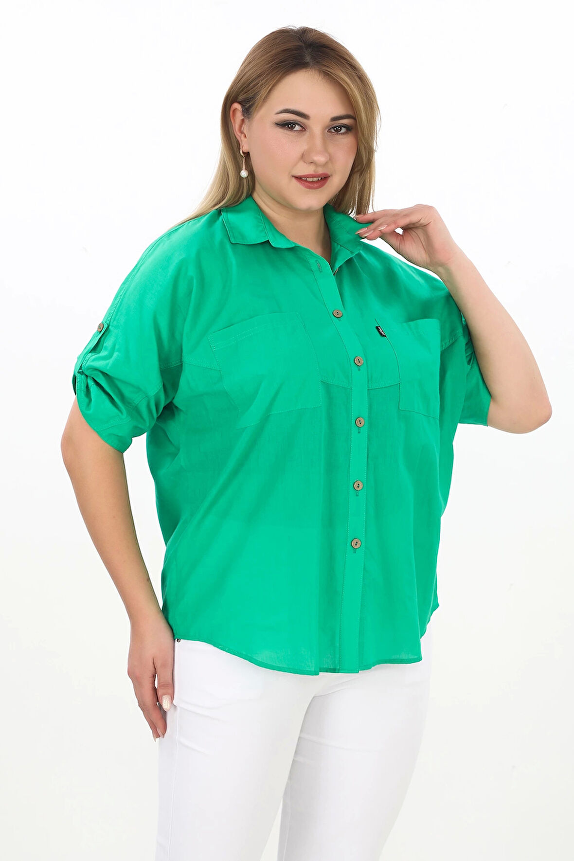 %100 Cotton Yazlık Organik Büyük Beden Kadın Gömlek