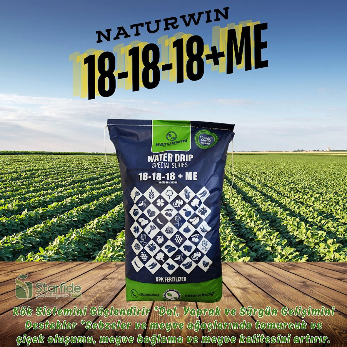 NATURWIN NPK 18-18-18+Me Water Drip Damlama Gübresi 25 Kg.