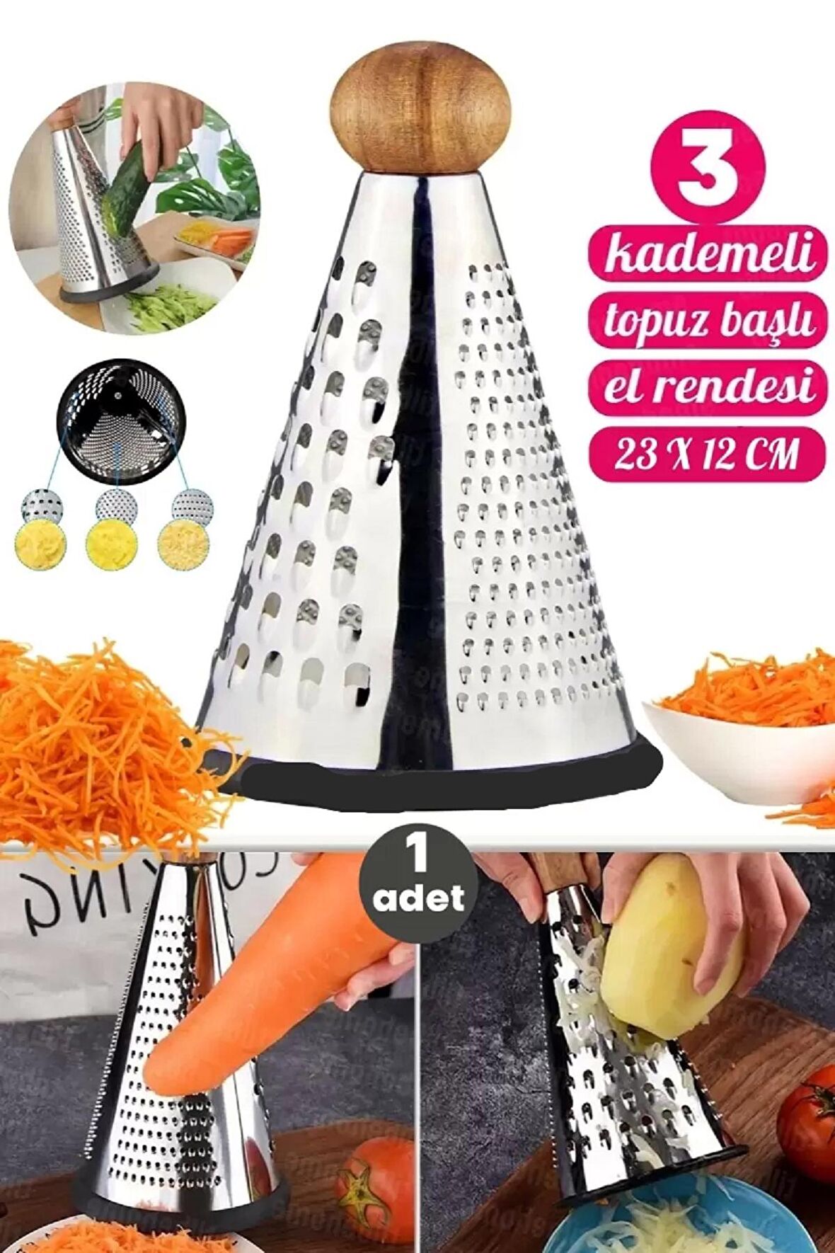 1 Adet 3 Başlı Çelik Sarımsak Patates Rende Sebze Doğrayıcı Rende Kaymaz Tabanlı