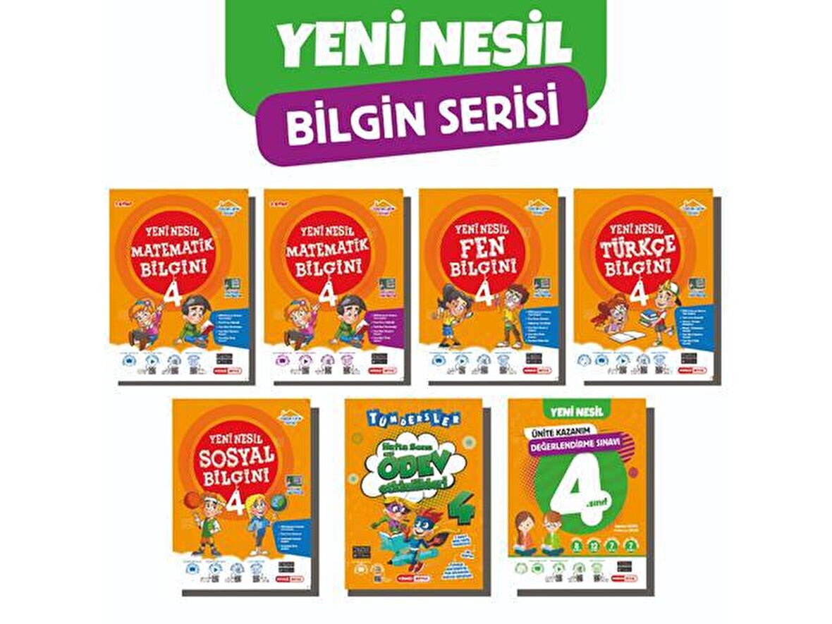 Kırmızı Beyaz Yeni Nesil Bilgin Süper Plus Set 4.Sınıf 7 Kitap