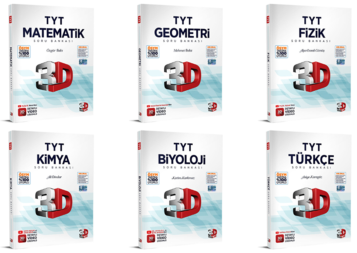 3D Yayınları TYT Tüm Dersler Soru Bankası Seti 6 Kitap Bir Arada