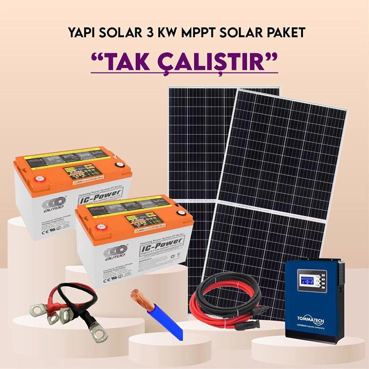 Yapı Solar 3 Kw Mppt Bağ Evi Hazır Güneş Enerjisi Paketi Tak Çalıştır