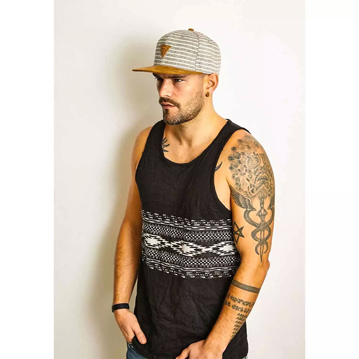 Çizgili Erkek Snapback Haki Şapka 5887
