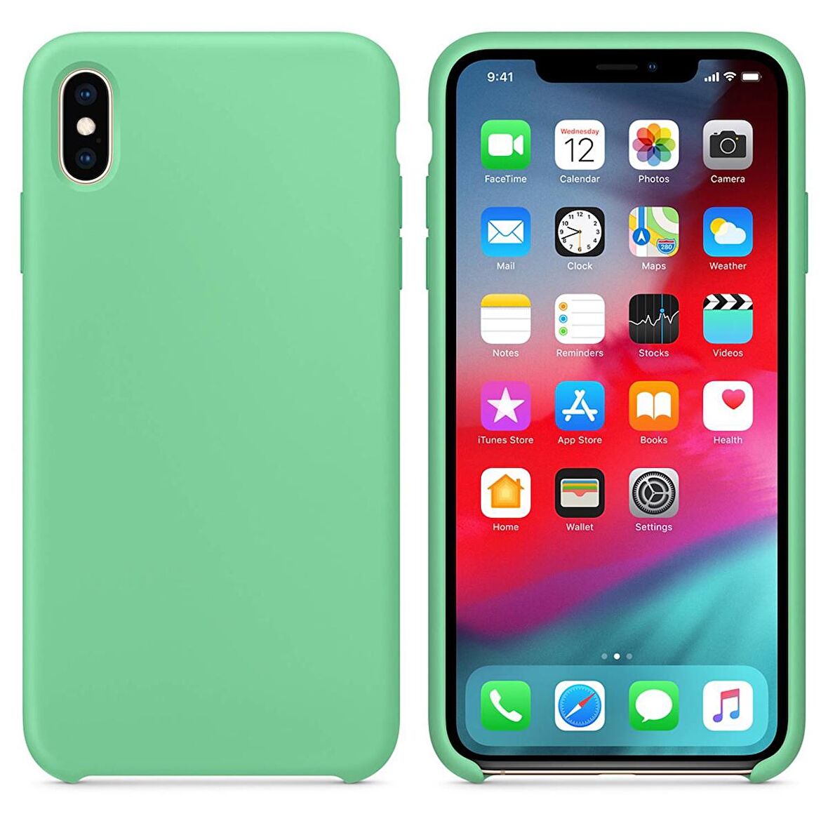 Apple iPhone XS Max Altı Açık Liquit Lansman Silikon Mint Yeşil