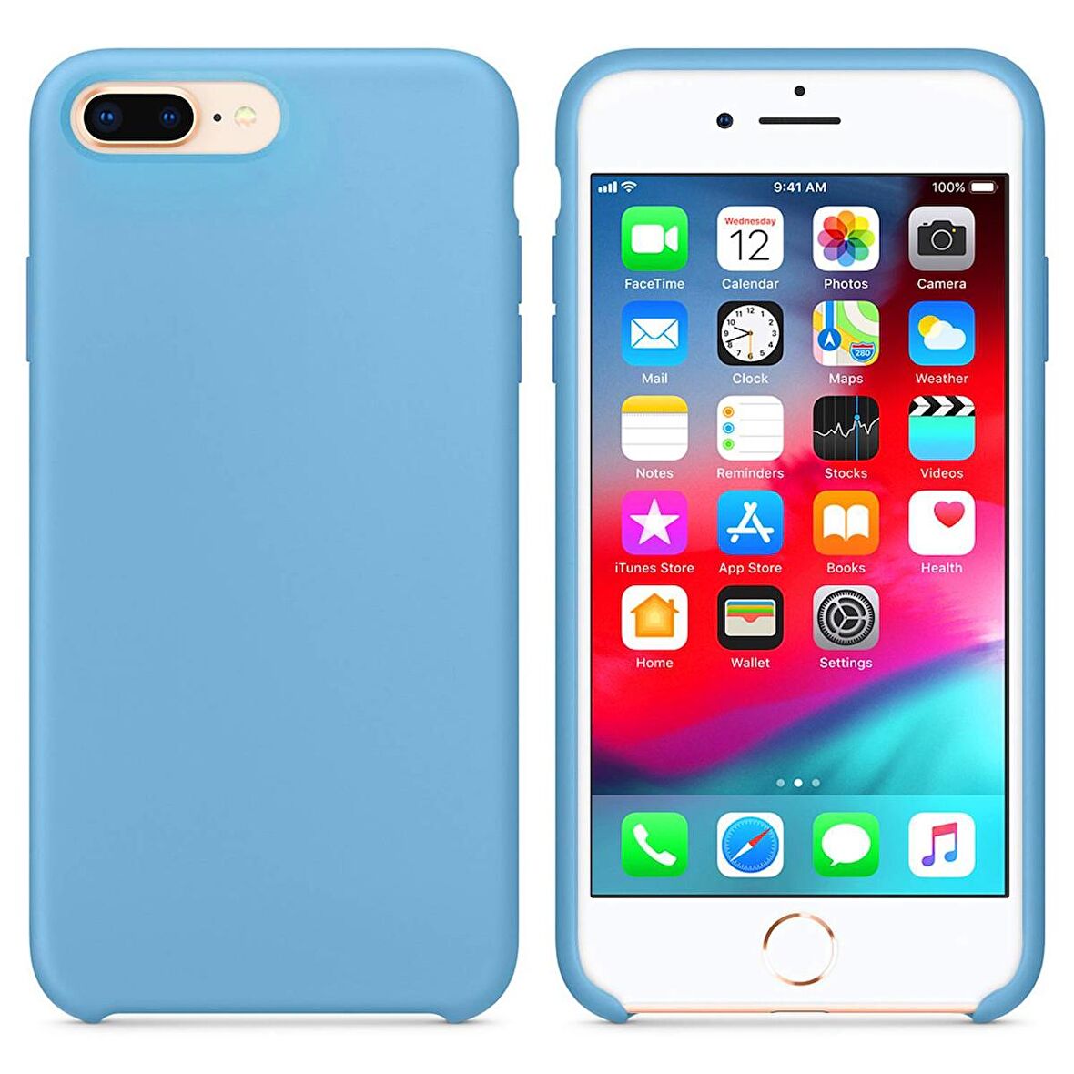 Apple iPhone 7 Plus Altı Açık Liquit Lansman Silikon Gök Mavisi
