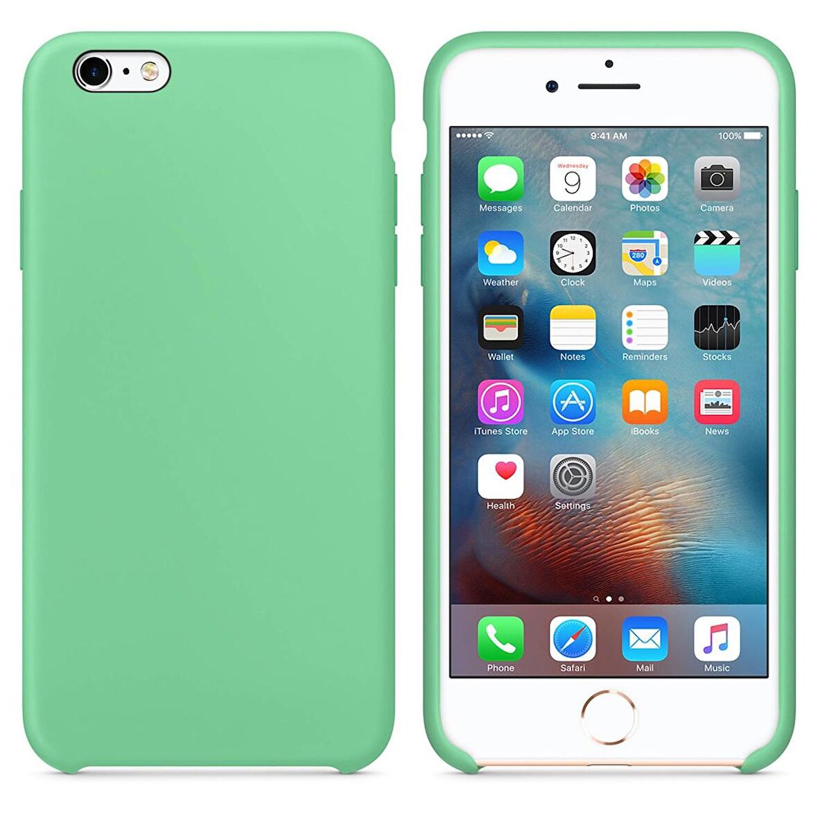 Apple iPhone 6S Plus Altı Açık Liquit Lansman Silikon Mint Yeşil