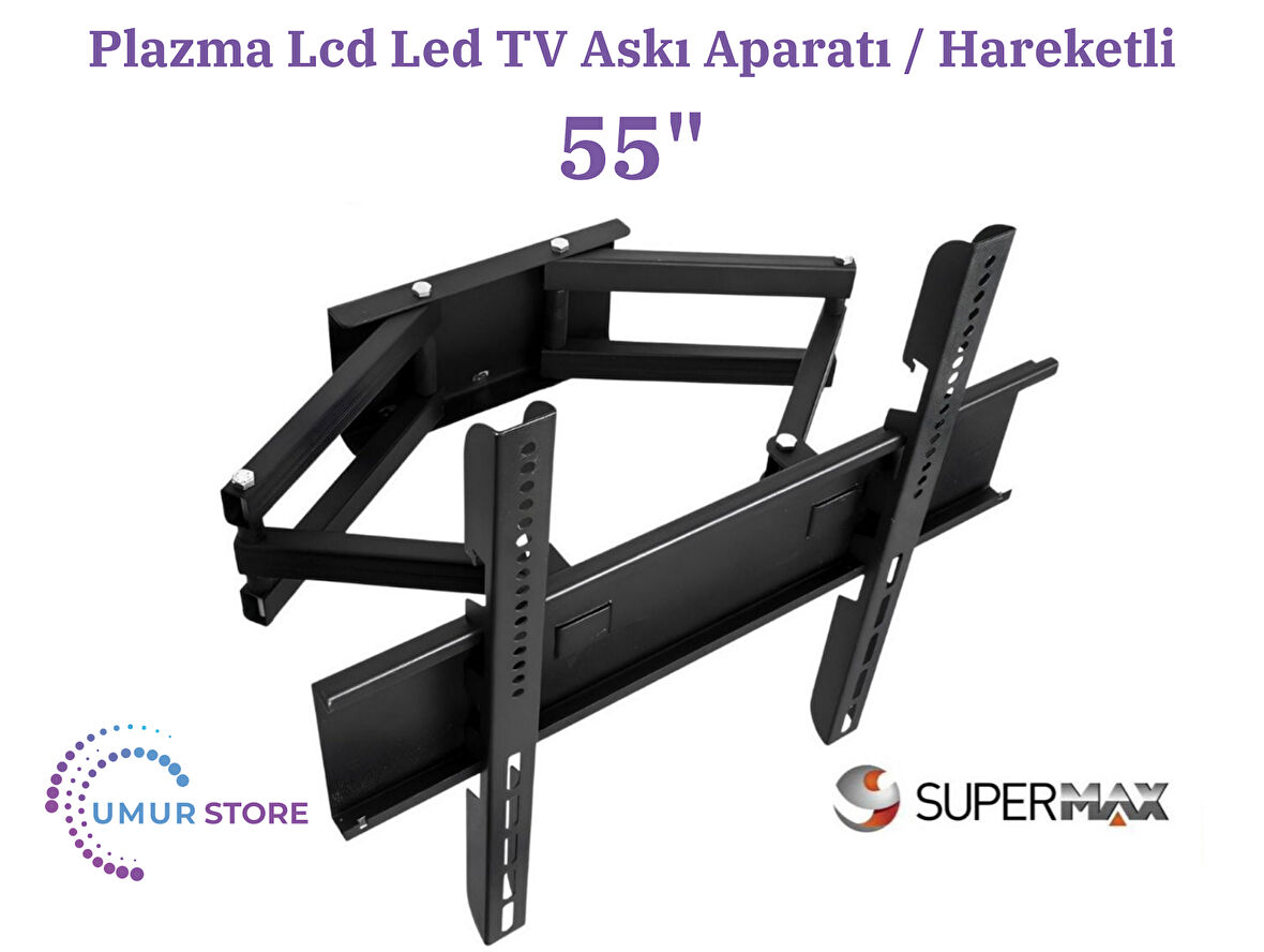 SUPERMAX 55" Uydu Alıcılı 4K Ultra Hd Smart Android 138/139/140 Ekran Lcd Led TV Hareketli Duvar Askı Aparatı