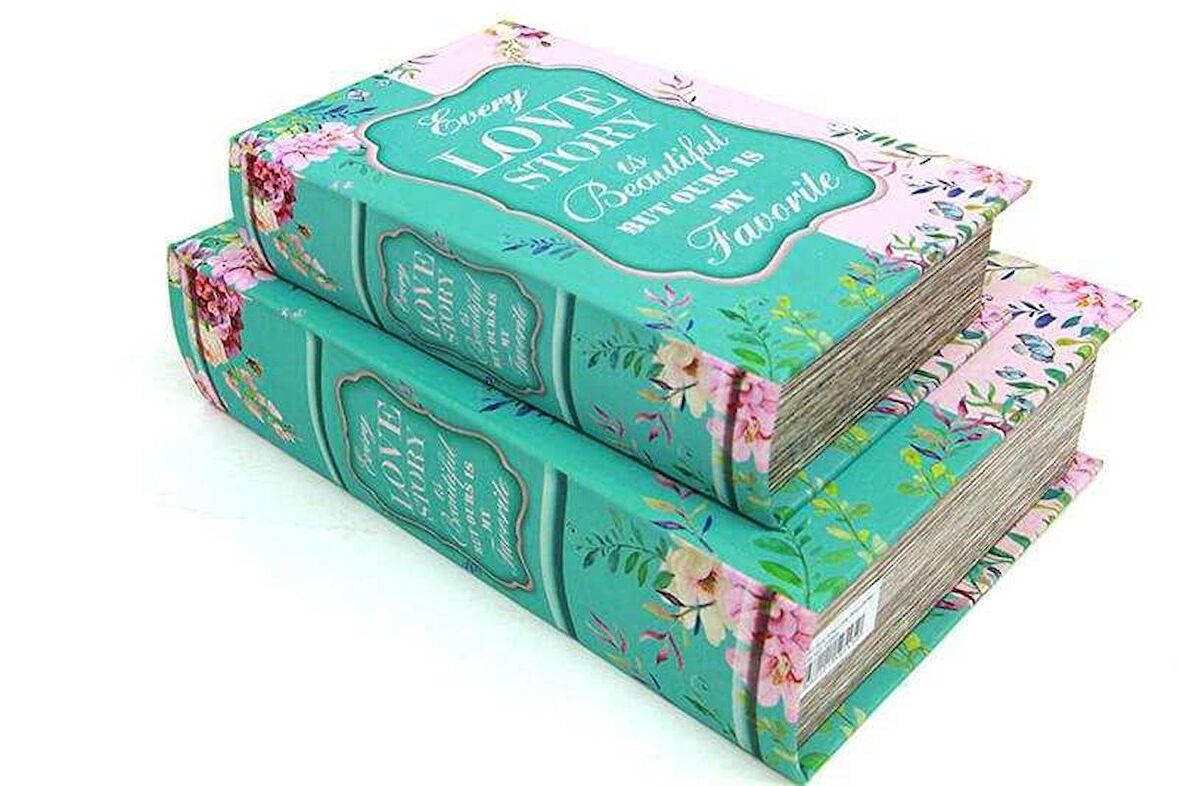 Kutu Kitap Love Story 2'li Set Kitap Kutusu Dekoratif Hediyelik