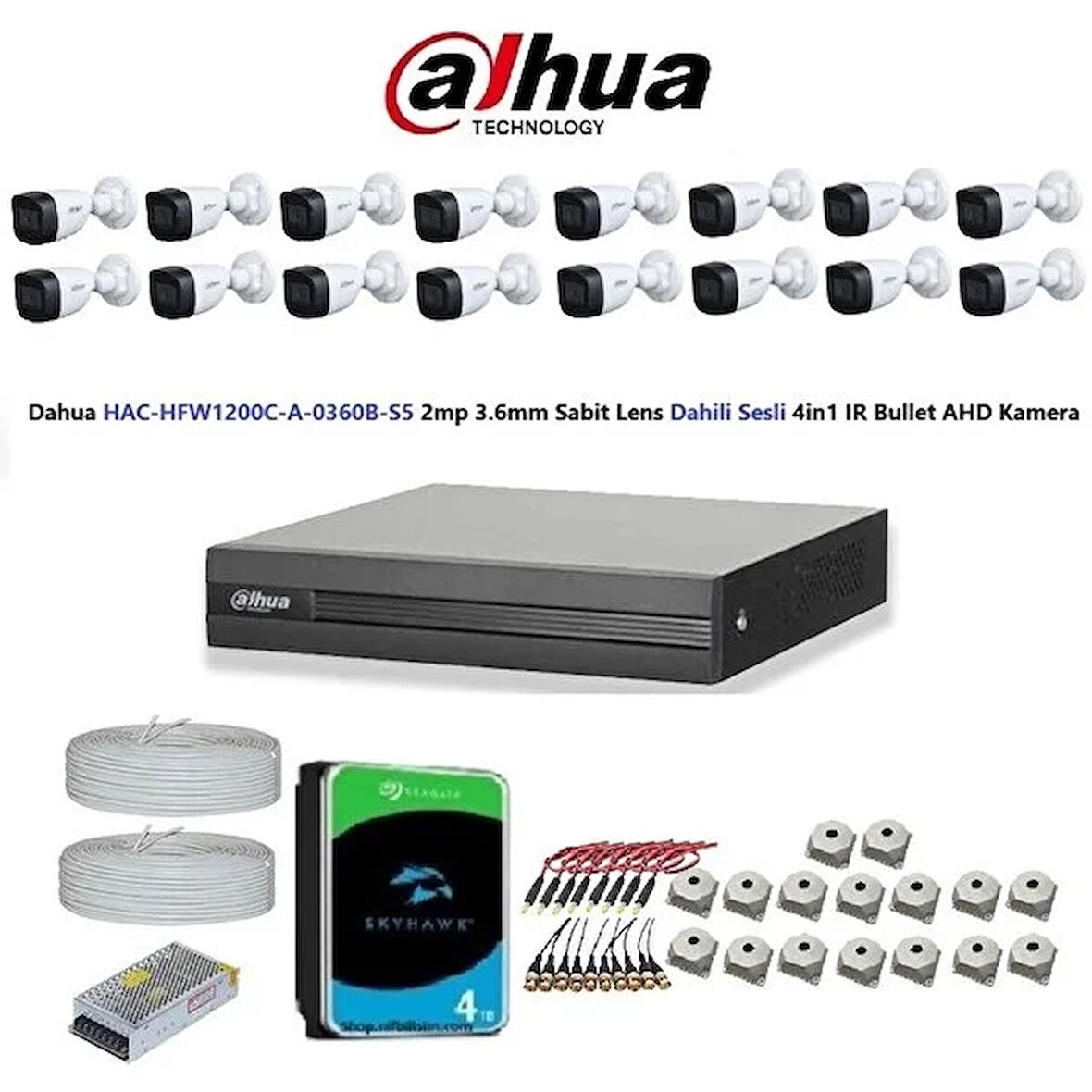Dahua 2mp 16 Kameralı Dış Ortam Dahili Sesli Full Kamera Seti 4tb Disk Hac-hfw1200c-a-0360b